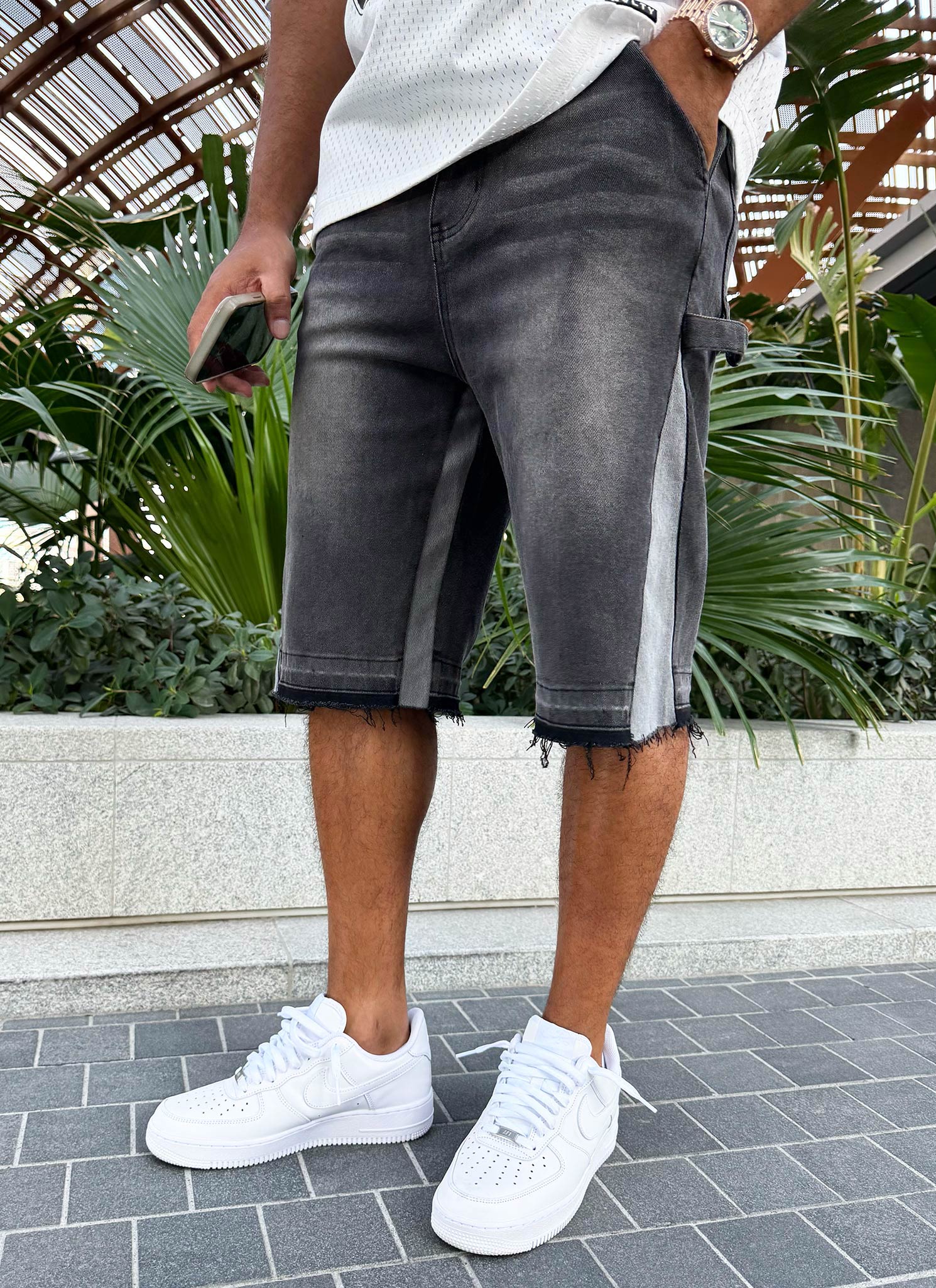 Vintage Flare Denim Shorts - Schwarz