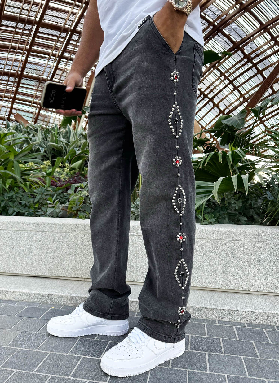Vintage Jeans mit Nieten - Grau