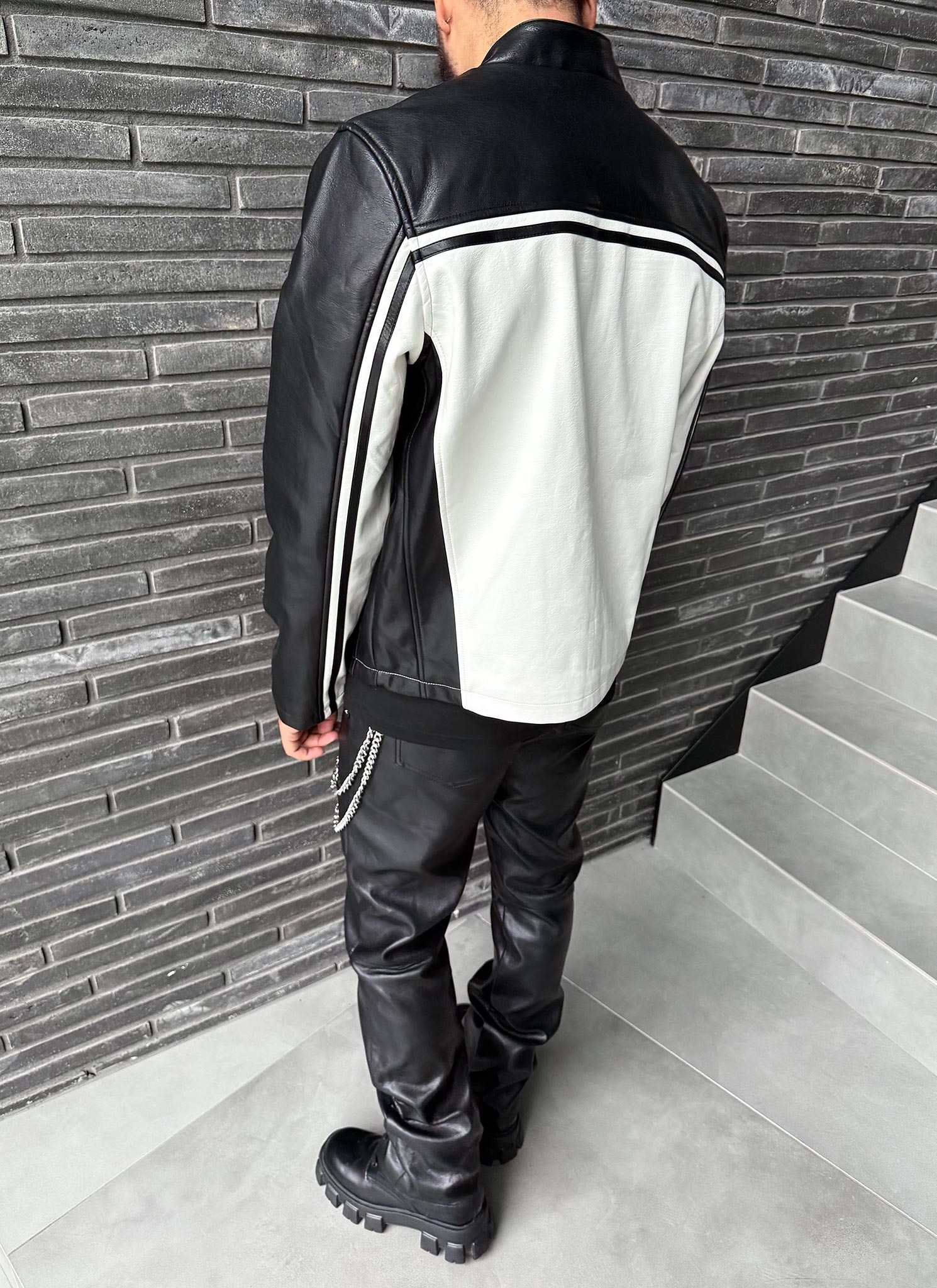 Moto Racer Biker Jacket - Black/Ivory