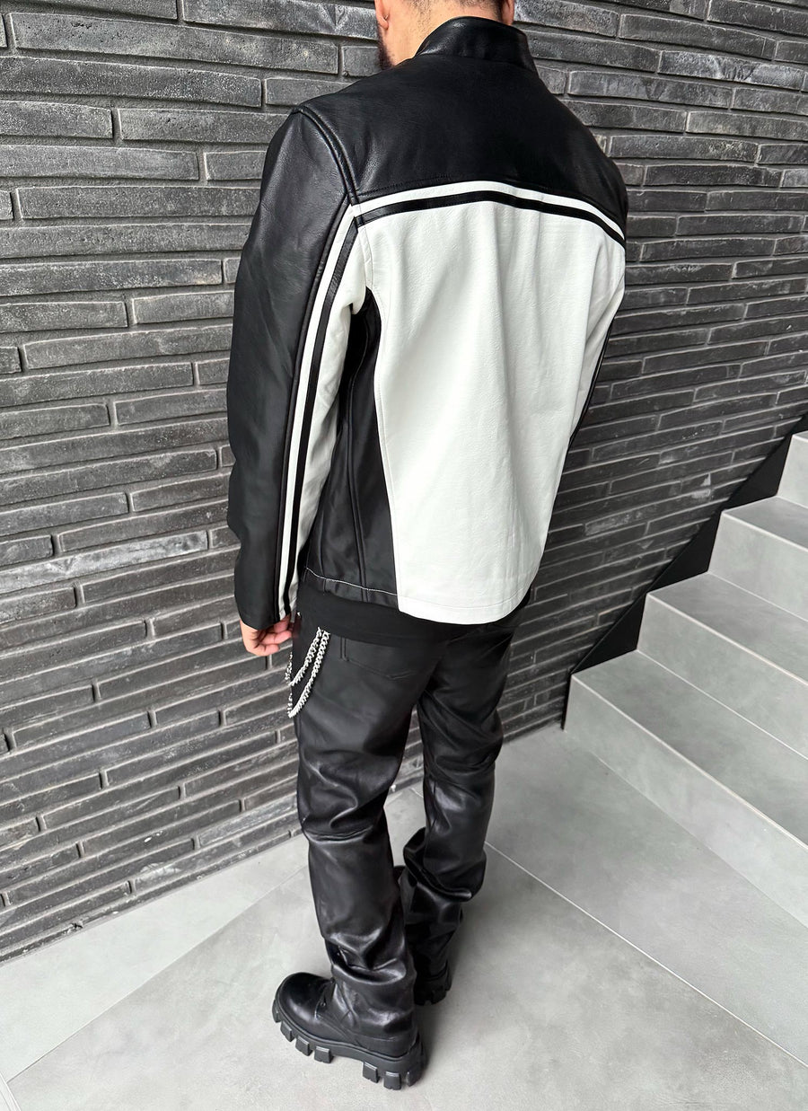 Moto Racer Biker Jacket - Black/Ivory