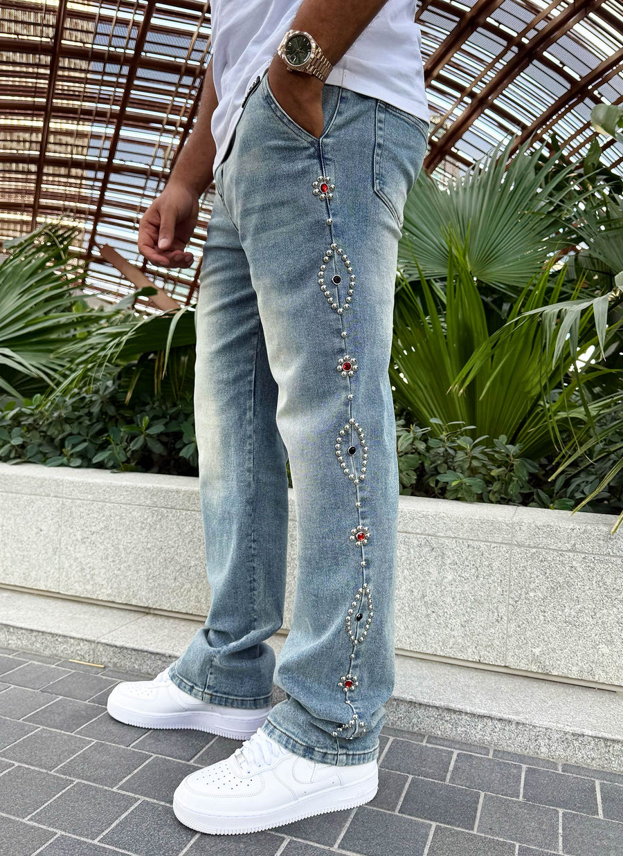 Vintage Jeans mit Nieten - Blau
