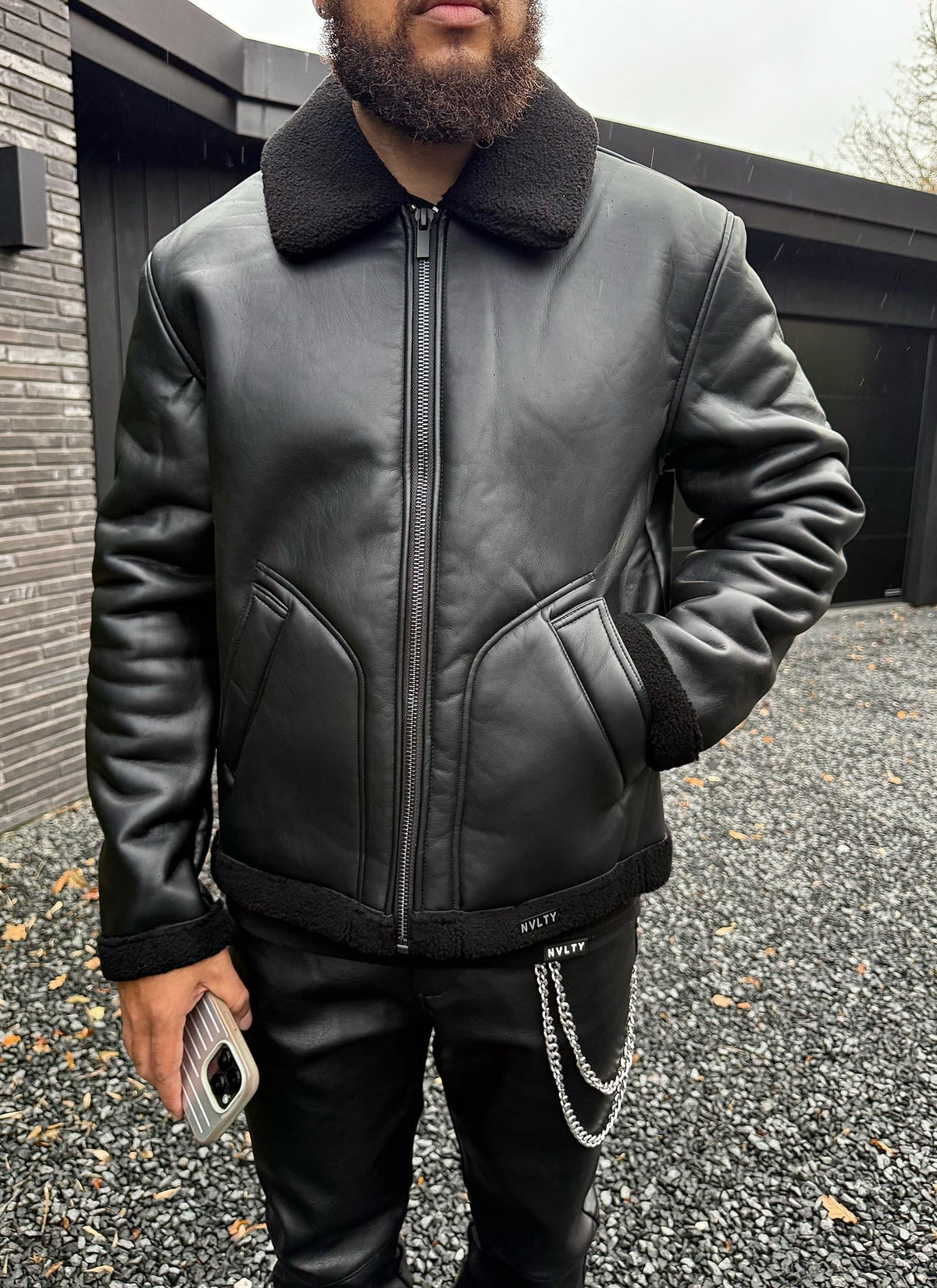 Leather Shearling Jacket - Black
