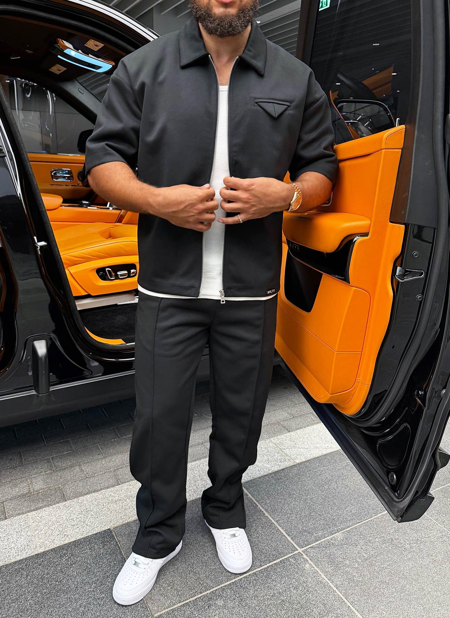 Bundfaltenhose aus Twill - Schwarz