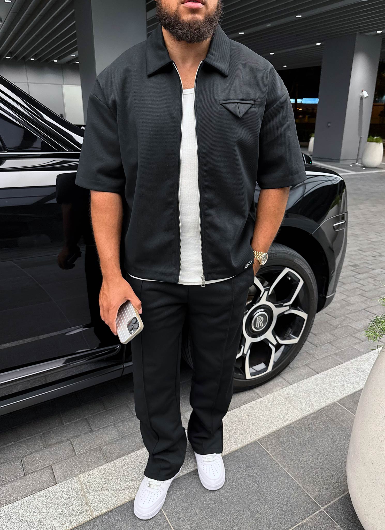 Bundfaltenhose aus Twill - Schwarz