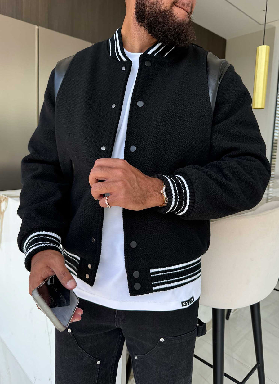 Heavyweight Wool Bomber Jacket - Black