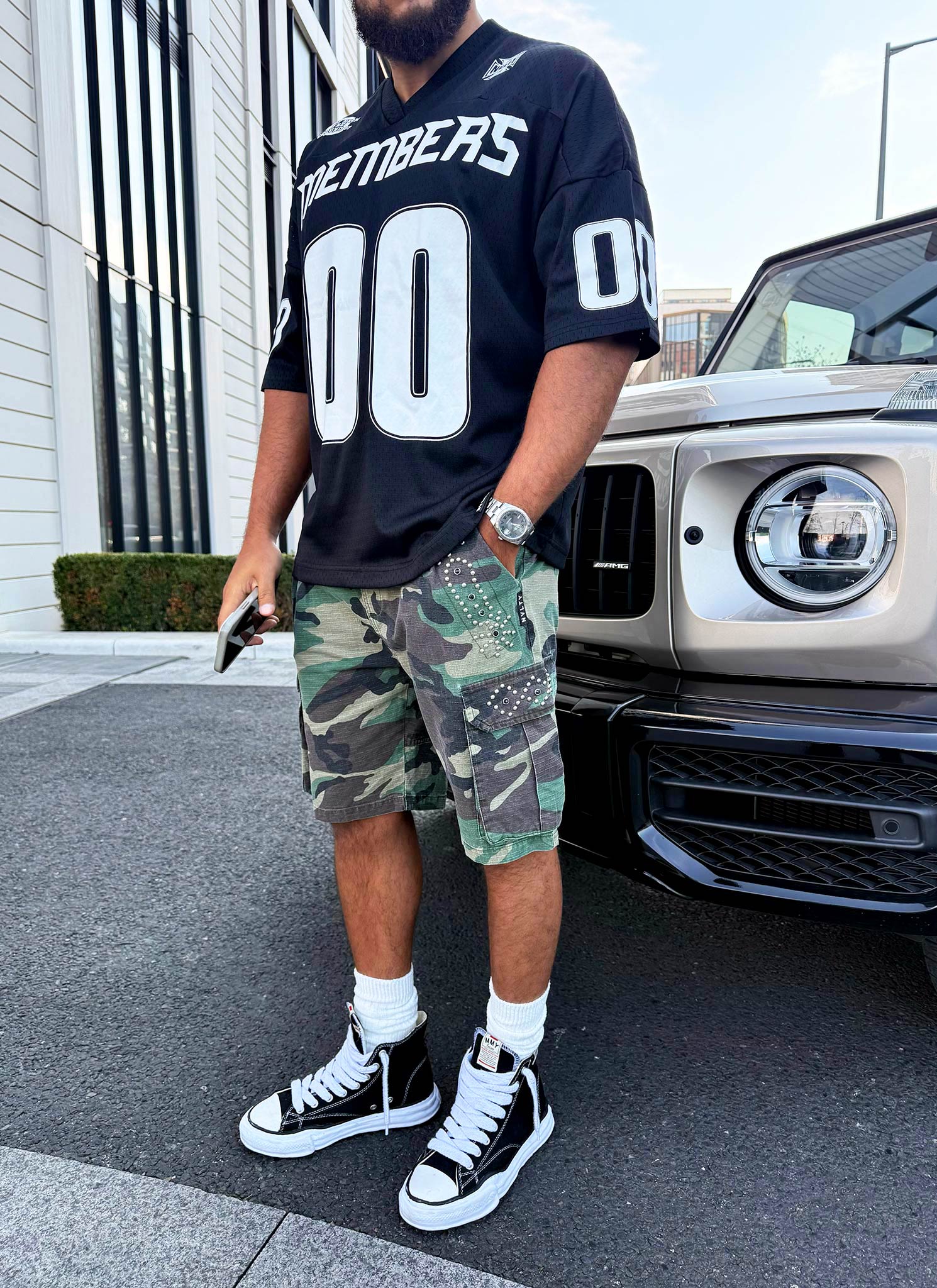 Vintage Cargo-Shorts mit Nieten - Camo