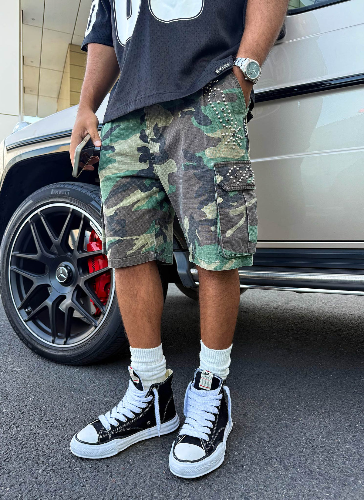 Vintage Cargo-Shorts mit Nieten - Camo