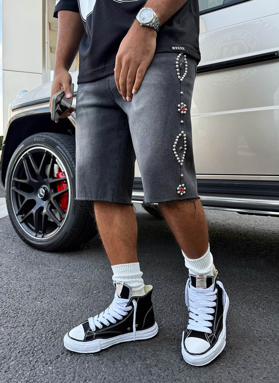 Vintage Jeansshorts mit Nieten - Schwarz