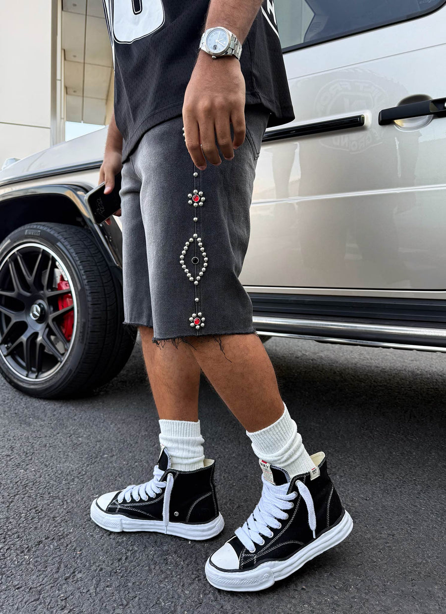 Vintage Jeansshorts mit Nieten - Schwarz