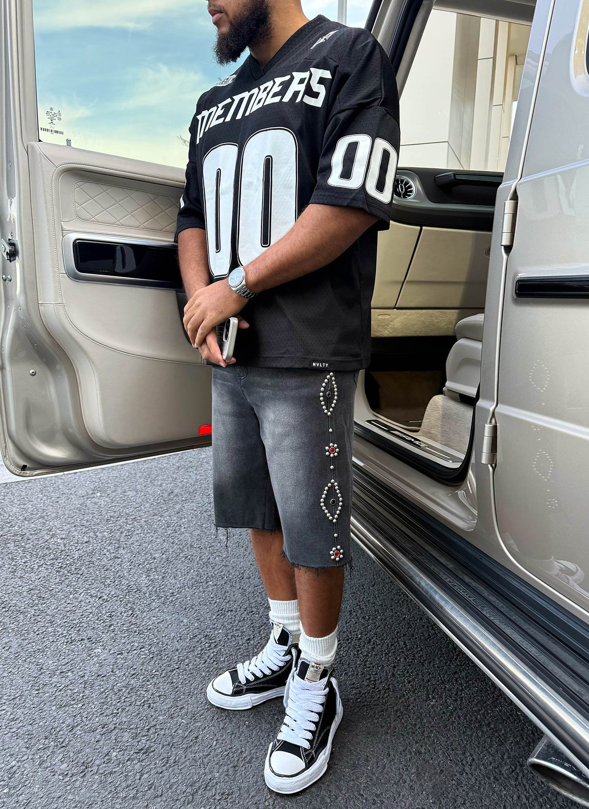 Vintage Jeansshorts mit Nieten - Schwarz