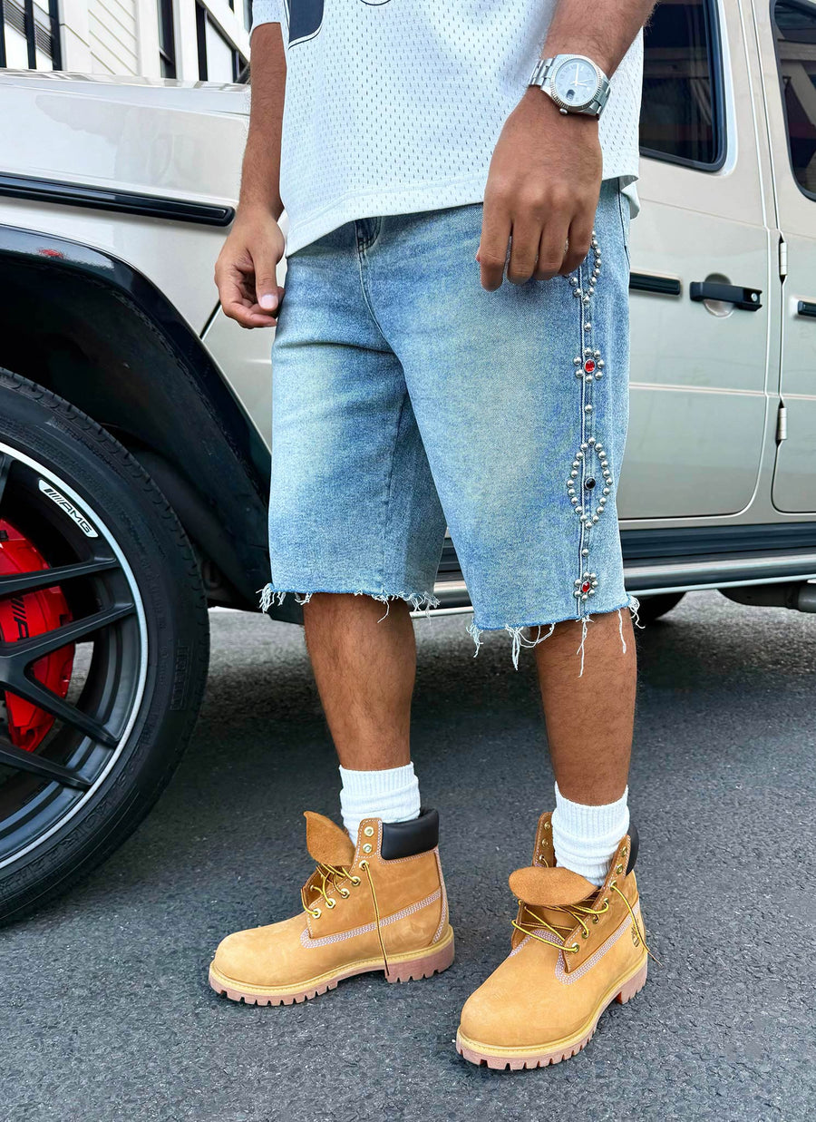 Vintage Jeansshorts mit Nieten - Blau