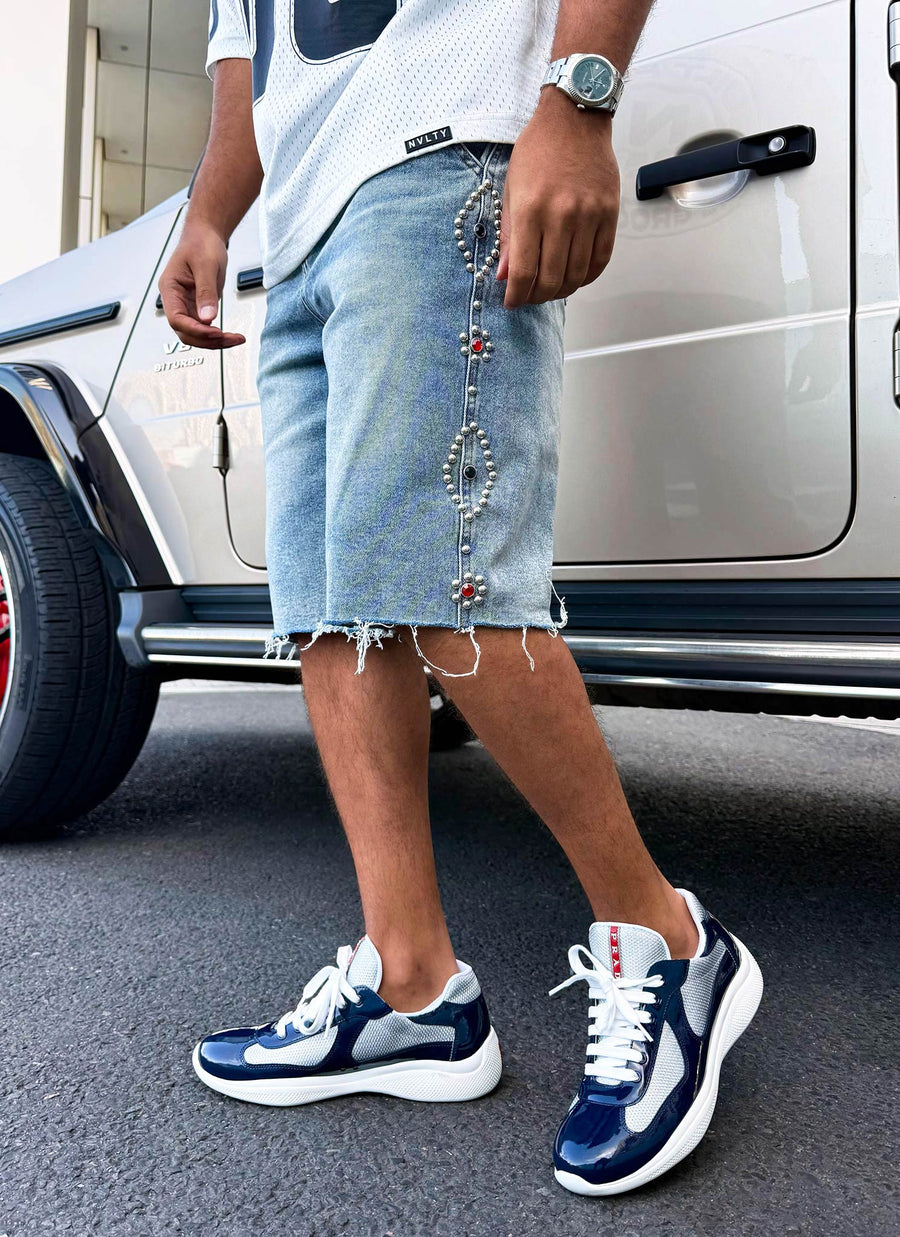 Vintage Jeansshorts mit Nieten - Blau