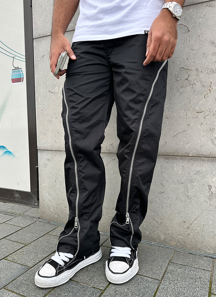 Schlaghose aus Nylon mit Reißverschluss - Schwarz