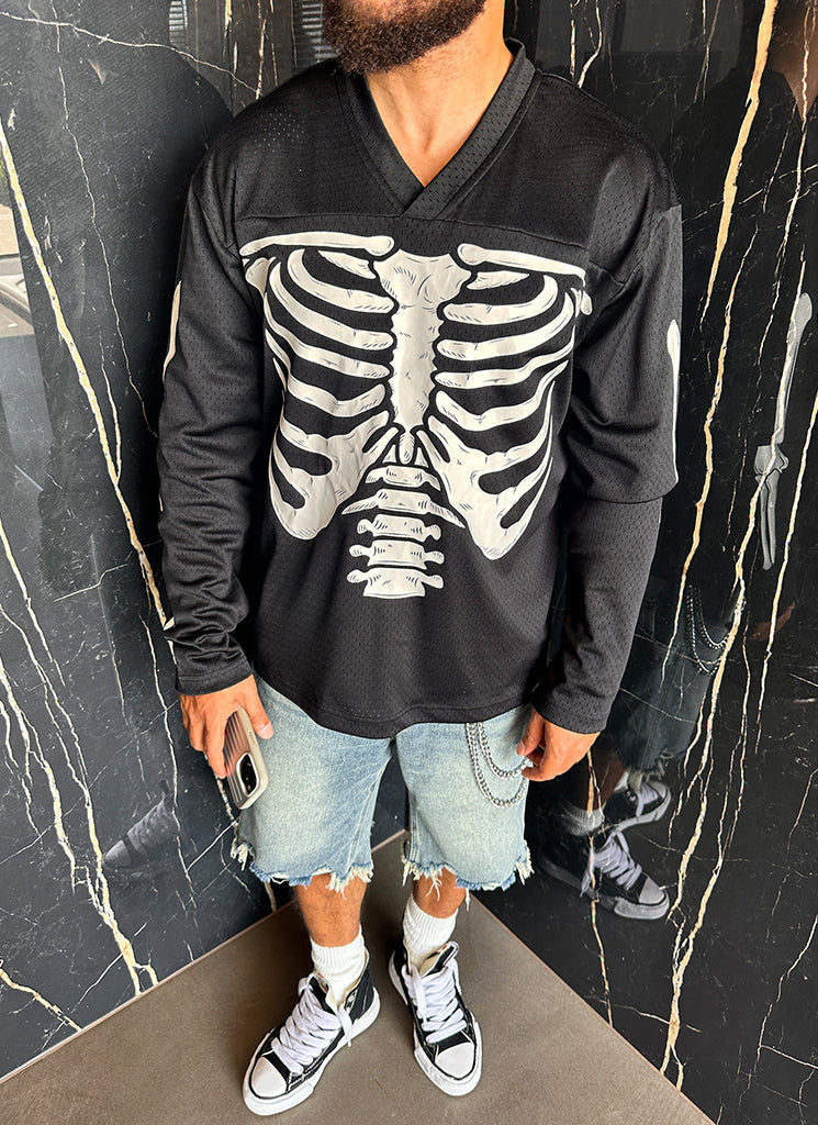 Vintage Skelett Trikot - Schwarz