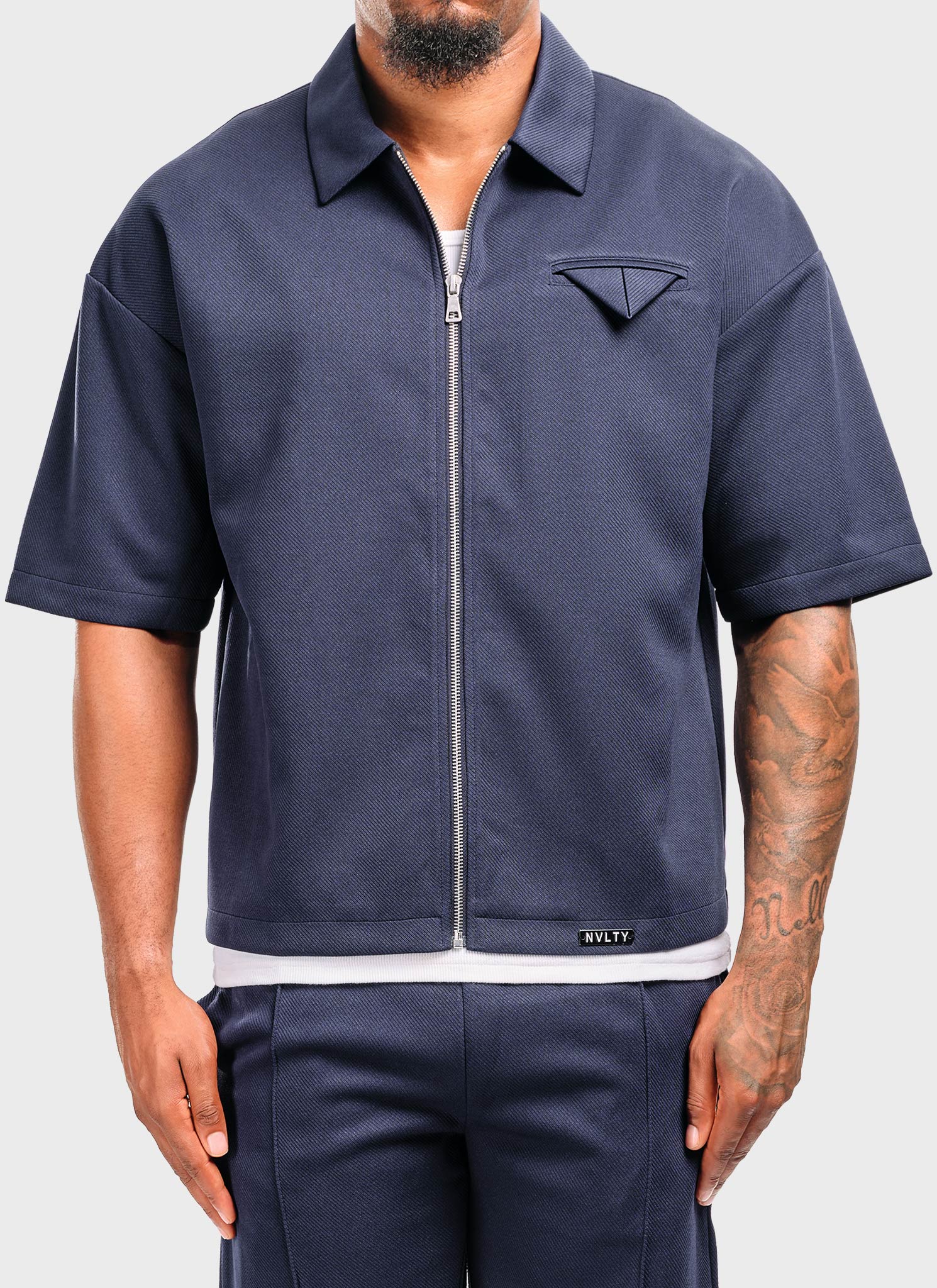Twill Pocket Square Shirt - Navy
