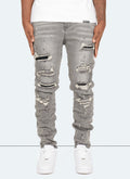 Reparierte Lackjeans – Hellgrau 