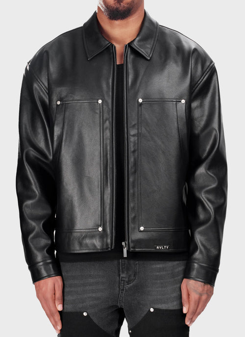 Leather Carpenter Rivet Jacket - Black