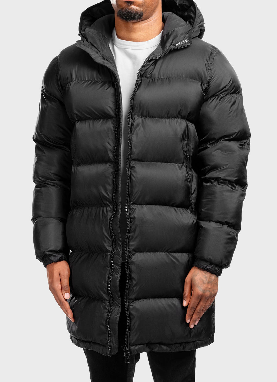 Luxe Long Puffer Jacket - Black