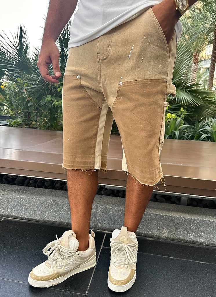 Vintage Carpenter Denim Paint Shorts - Verwaschenes Hellbraun