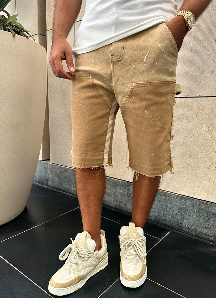 Vintage Carpenter Denim Paint Shorts - Verwaschenes Hellbraun
