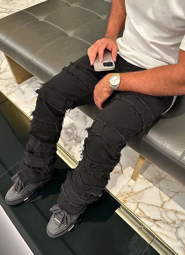 Vintage Flare Thread Jeans - Schwarz