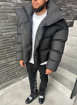 Vintage Shawl Collar Puffer Jacket - Black