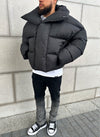 Vintage Shawl Collar Puffer Jacket - Black