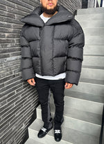 Vintage Shawl Collar Puffer Jacket - Black