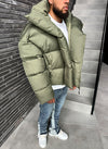 Vintage Shawl Collar Puffer Jacket - Khaki