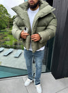 Vintage Shawl Collar Puffer Jacket - Khaki