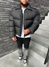 Vintage Zipper Collar Puffer Jacket - Black