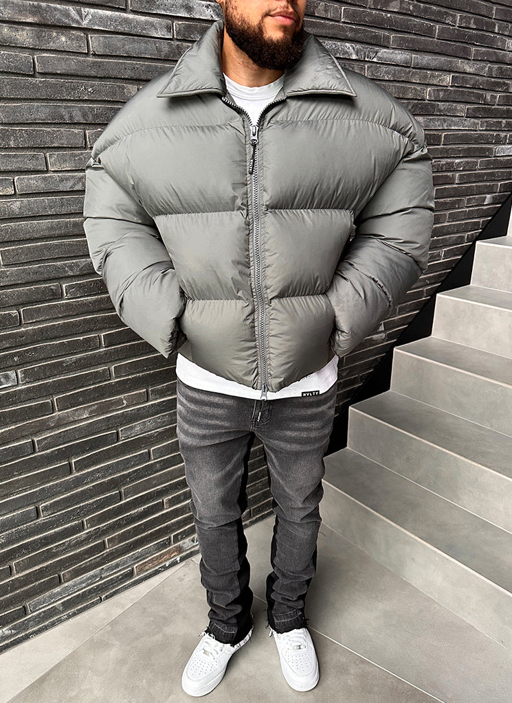 Vintage Pufferjacke mit Reißverschlusskragen - Grau