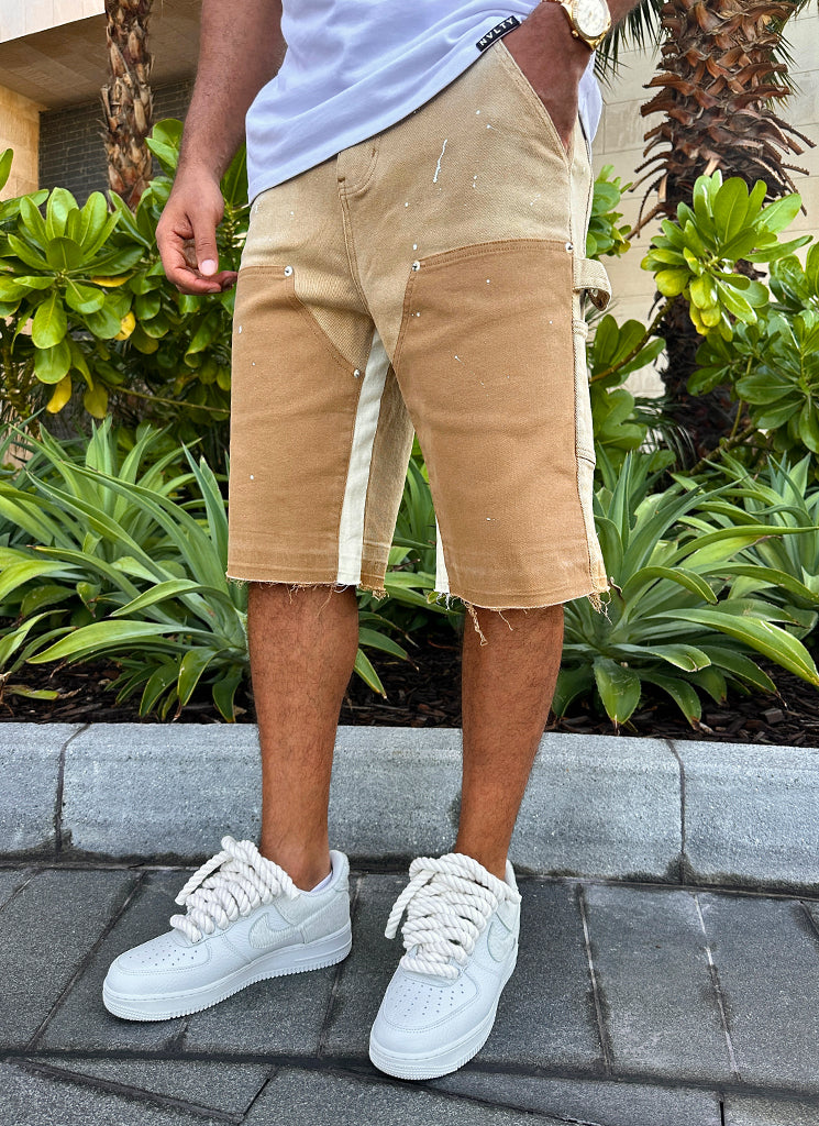 Vintage Carpenter Denim Paint Shorts - Verwaschenes Hellbraun