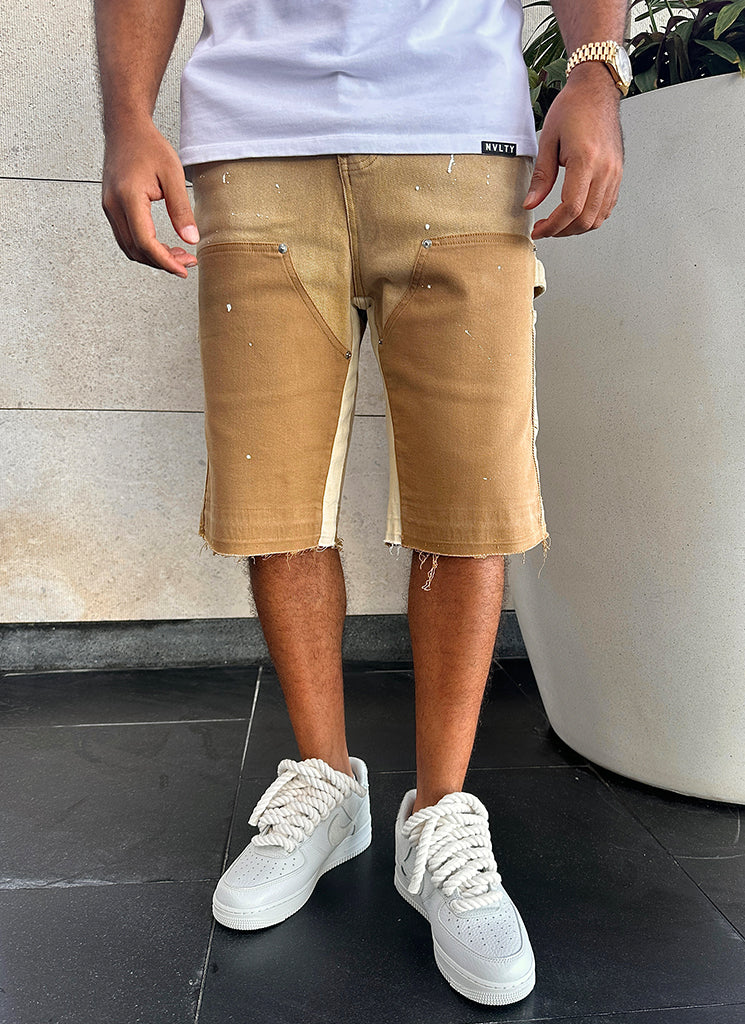 Vintage Carpenter Denim Paint Shorts - Verwaschenes Hellbraun