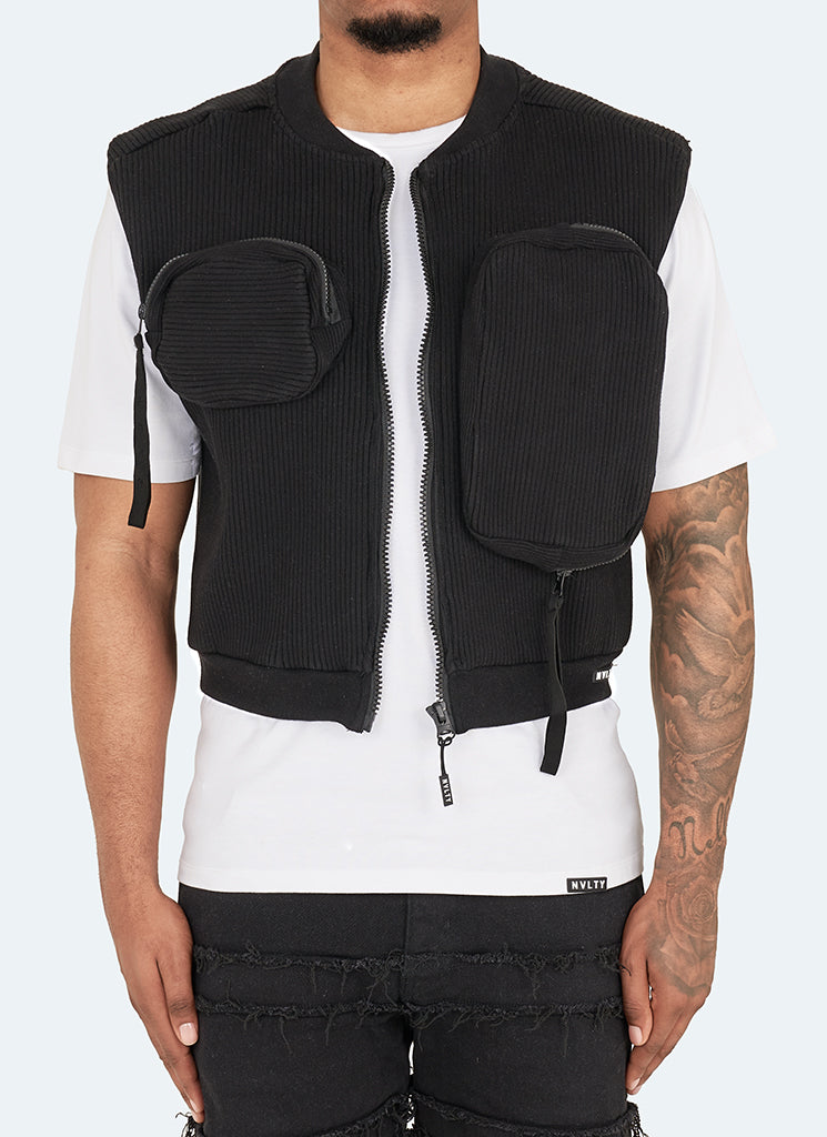 Geripptes Harness mit mehreren Taschen - Schwarz