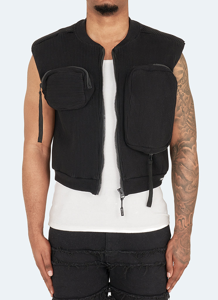 Geripptes Harness mit mehreren Taschen - Schwarz