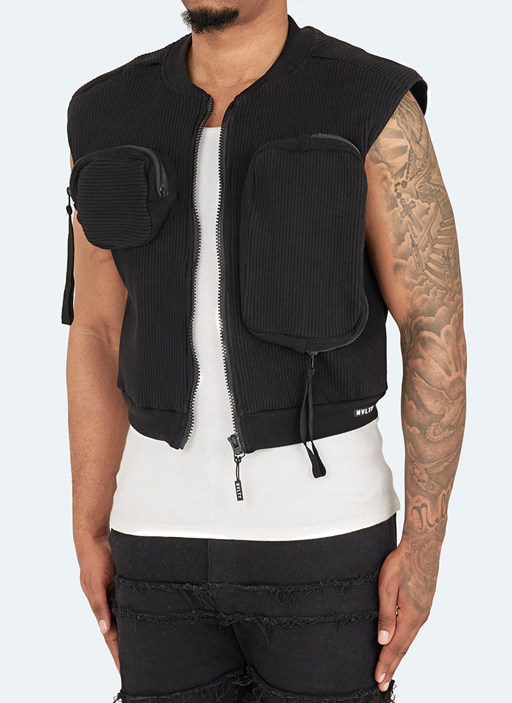 Geripptes Harness mit mehreren Taschen - Schwarz