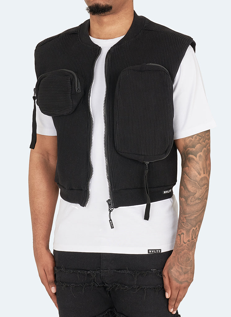 Geripptes Harness mit mehreren Taschen - Schwarz