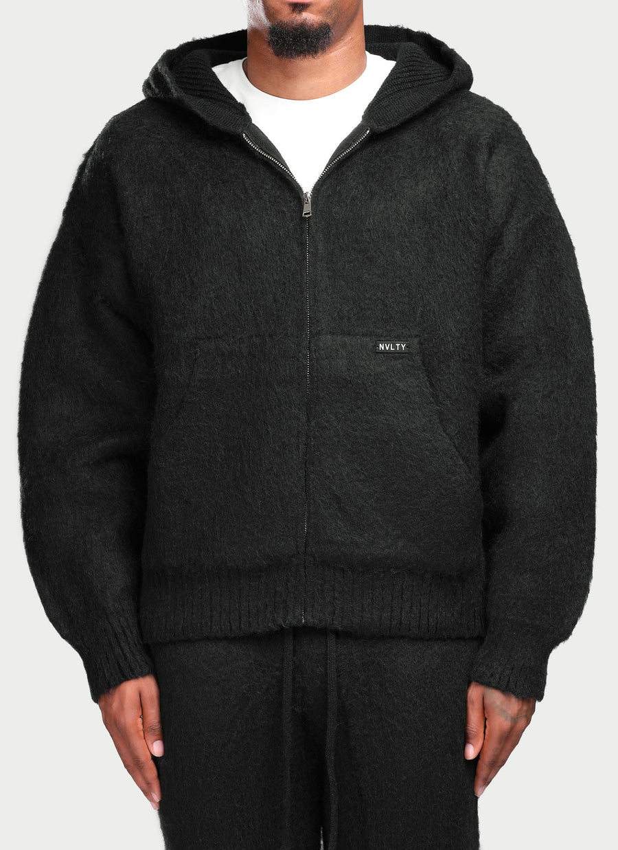 Mohair Zip Hoodie - Black