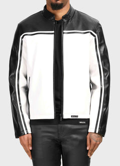 Moto Racer Biker Jacket - Black/Ivory