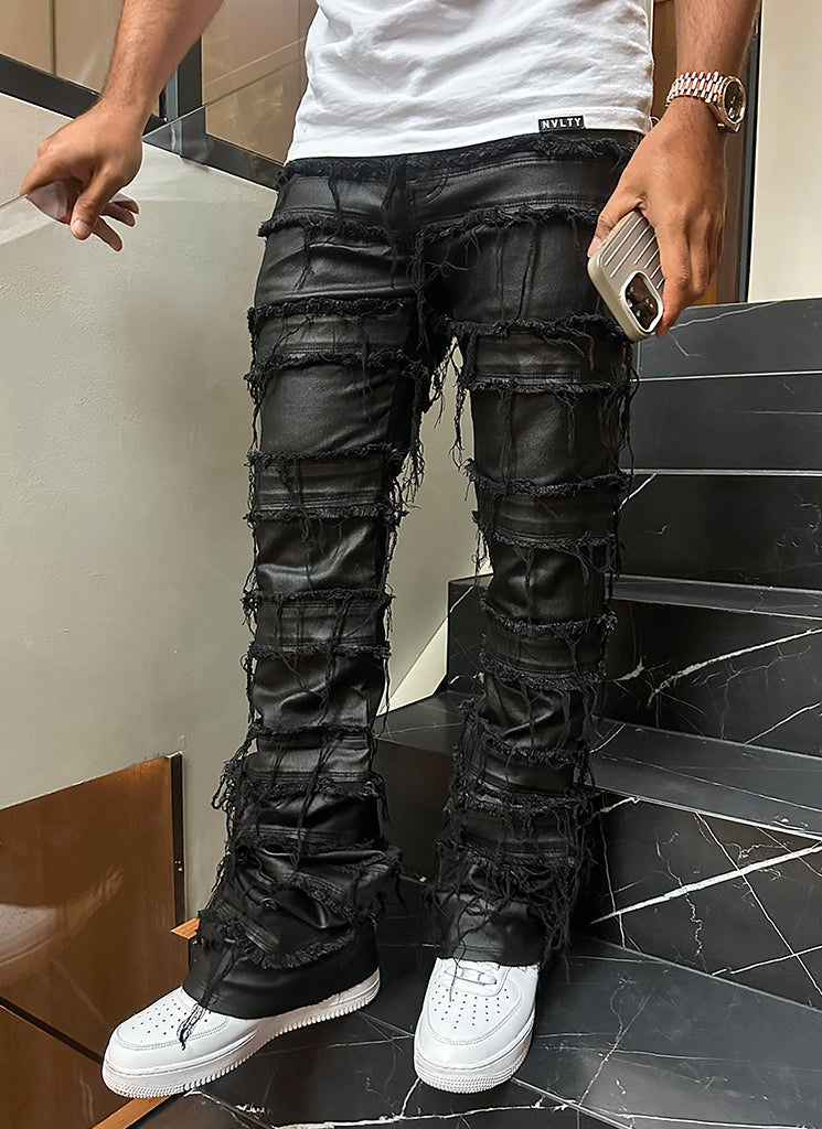Vintage Flare Jeans mit Wachsfaden - Schwarz