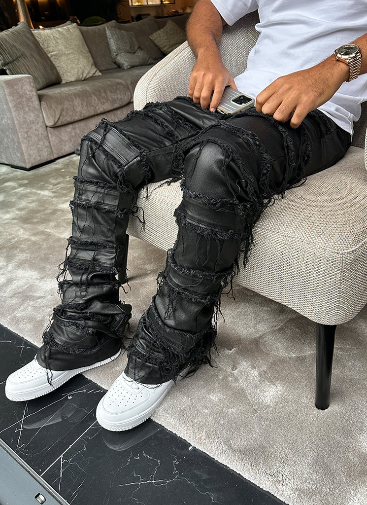 Vintage Flare Jeans mit Wachsfaden - Schwarz
