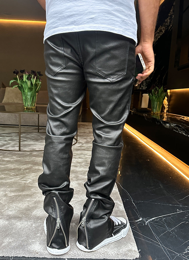 Vintage Flare Jeans mit gewachstem Saum und Reißverschluss - Schwarz 