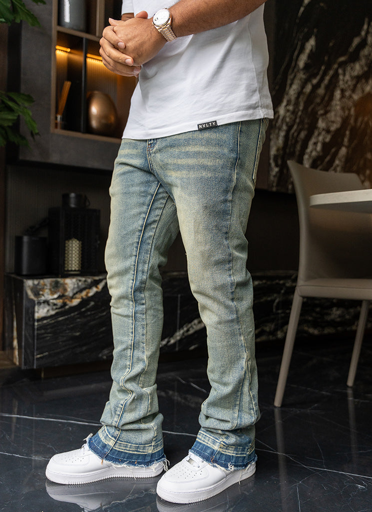 Vintage Flare Washed Jeans - Blue