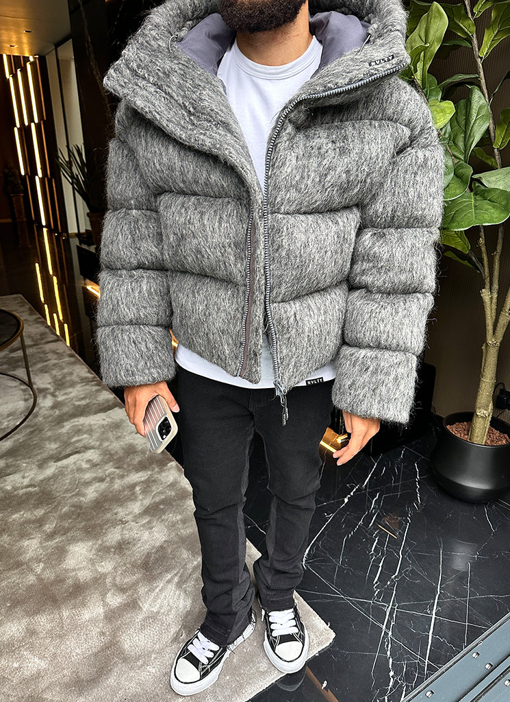 Mohair-Steppjacke - Grau