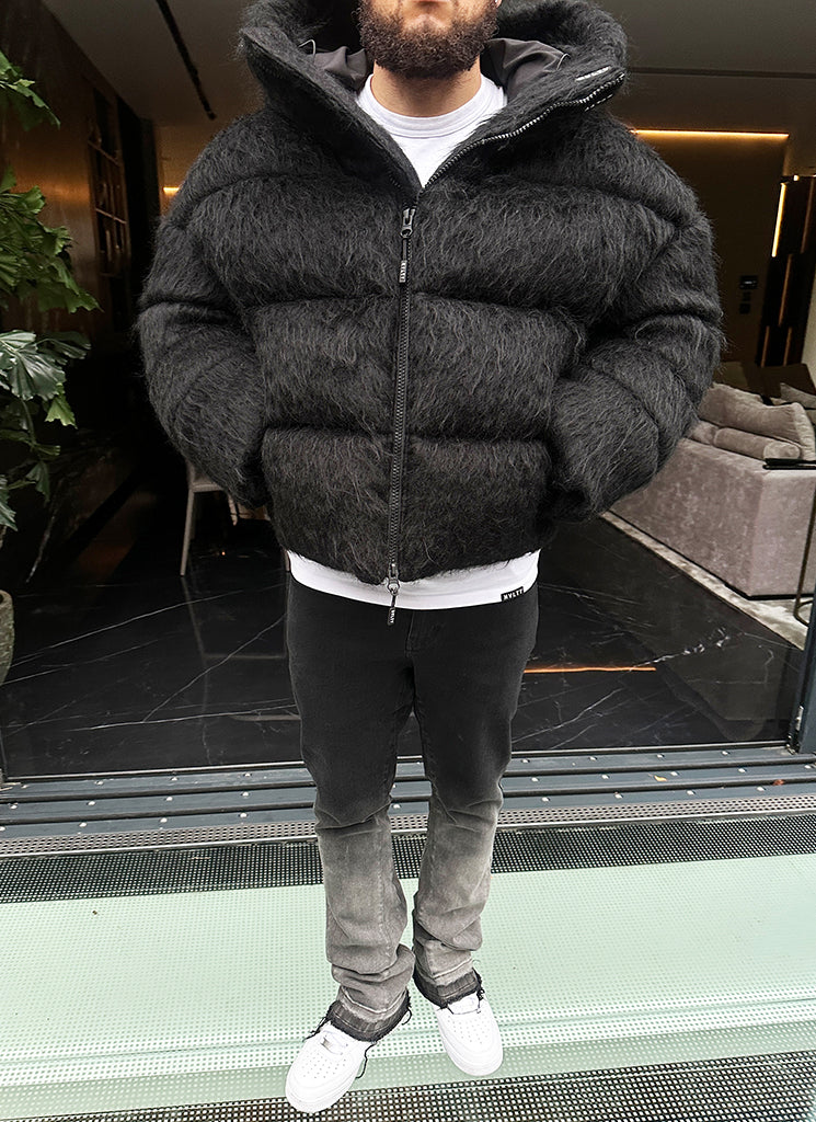 Mohair-Steppjacke - Schwarz