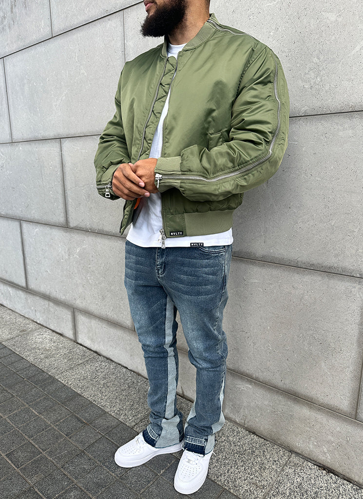 Schwere Bomberjacke mit Reißverschluss - Khaki