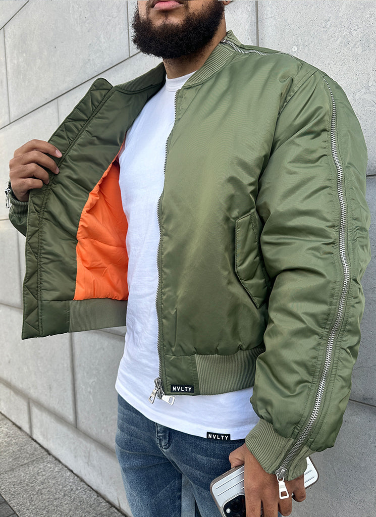 Schwere Bomberjacke mit Reißverschluss - Khaki