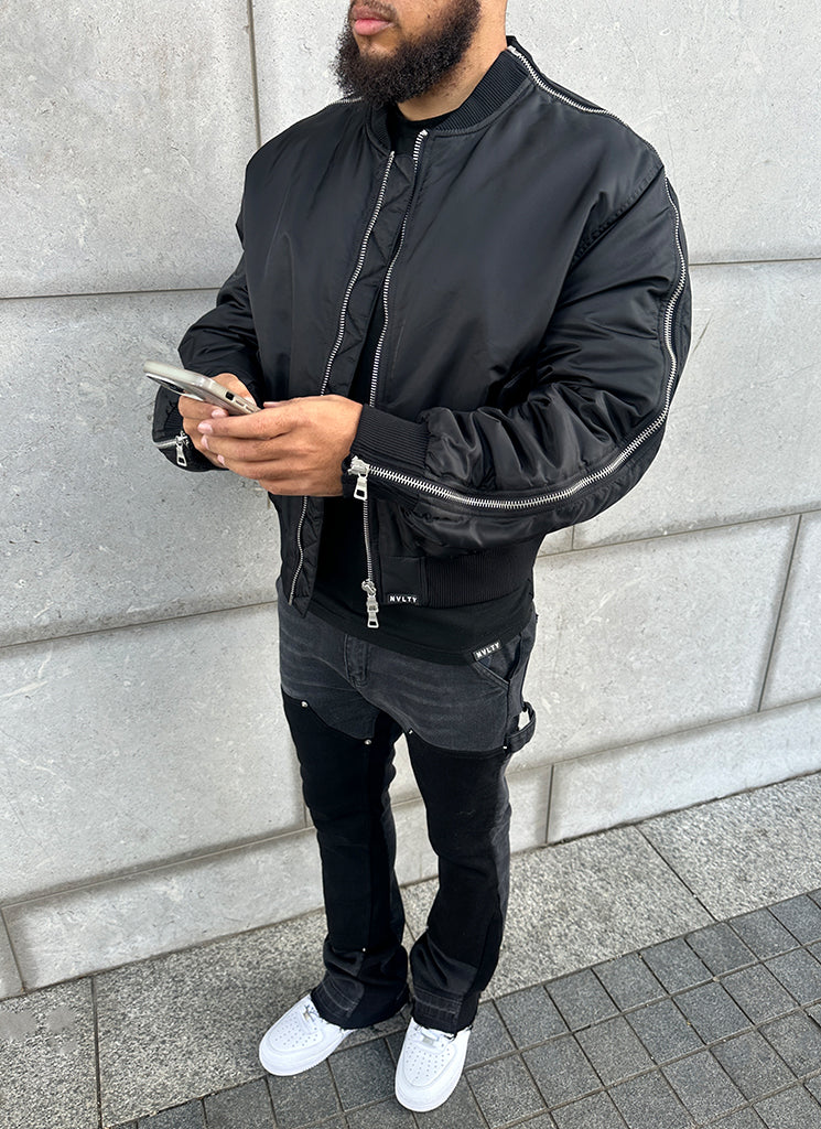 Schwere Bomberjacke mit Reißverschluss - Schwarz