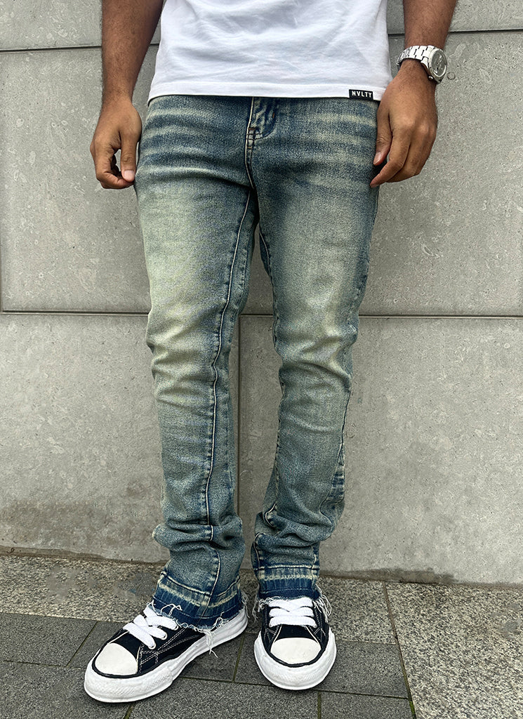 Vintage Flare Washed Jeans - Blue